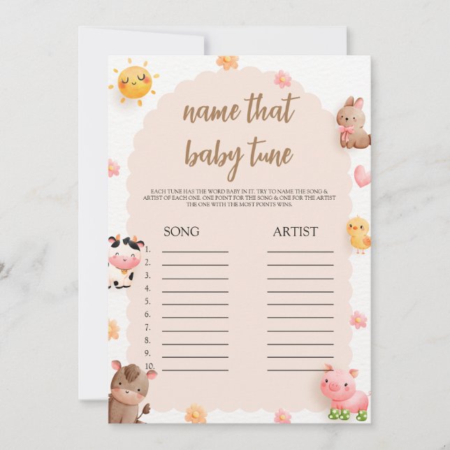 Niedliche Landtiere Baby Dusche Name, dass Baby Tu Einladung (Vorderseite)
