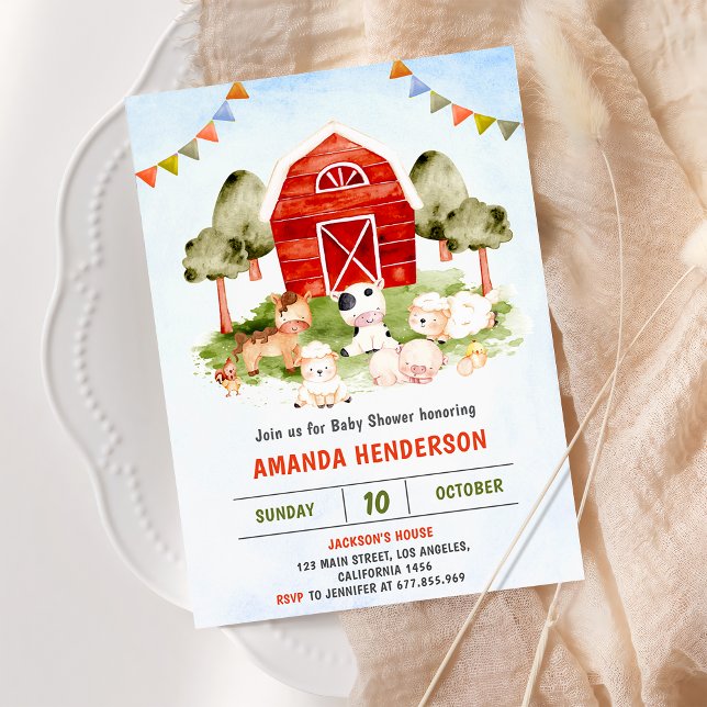 Niedliche Landtiere Barnyard Baby Dusche Party Einladung (Von Creator hochgeladen)