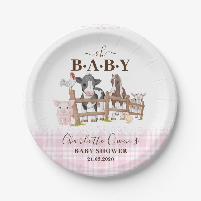 Niedliche Landtiere Barnyard Babydusche Pappteller (Vorderseite)
