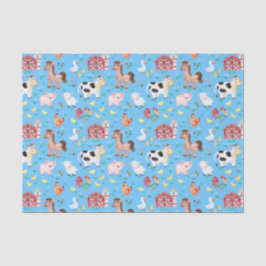 Niedliche Landtiere Barnyard Blue Background Seidenpapier