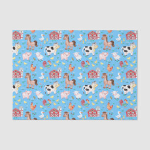 Niedliche Landtiere Barnyard Blue Background Seidenpapier