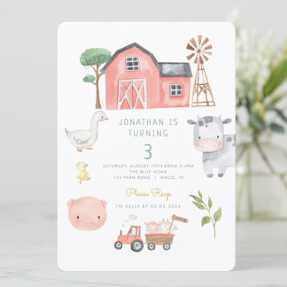 Niedliche Landtiere Barnyard Geburtstag Einladung
