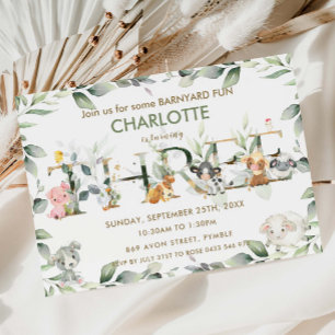 Niedliche Landtiere Barnyard Grüne 3d Geburtstag Einladung
