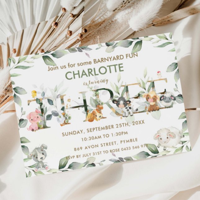 Niedliche Landtiere Barnyard Grüne 3d Geburtstag Einladung (Von Creator hochgeladen)