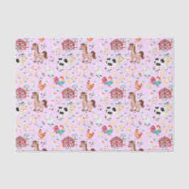Niedliche Landtiere Barnyard Rosa Hintergrund Seidenpapier