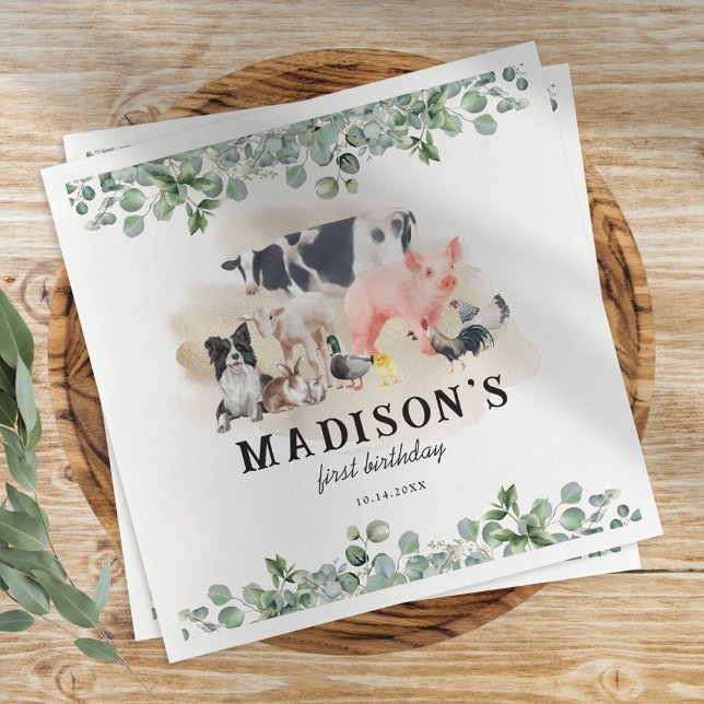 Niedliche Landtiere Geburtstagsparty Kinder Serviette (Von Creator hochgeladen)