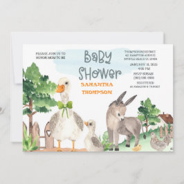 Niedliche Landtiere Grüne Kinderdusche Einladung