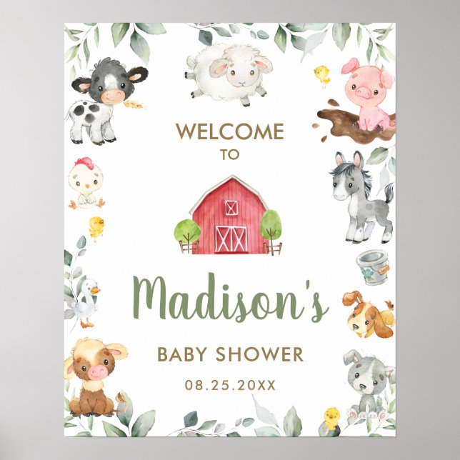 Niedliche Landtiere Grünpflanzen Kinderdusche Empf Poster (Vorne)