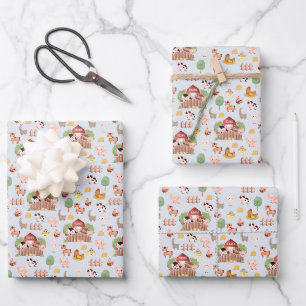 Niedliche Landtiere in bleiblauem Blau Geschenkpapier Set