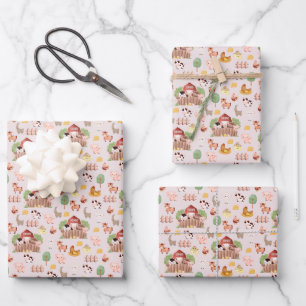 Niedliche Landtiere in hellrosa Geschenkpapier Set