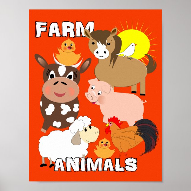 Niedliche Landtiere Kinder-Whimsy-Bild Poster (Vorne)