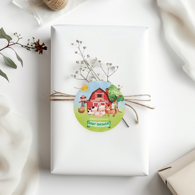 Niedliche Landtiere Kinderdusche Vielen Dank Runder Aufkleber (Von Creator hochgeladen)