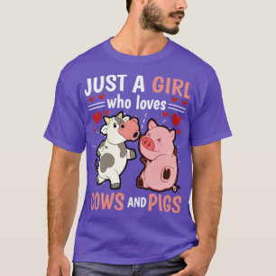 Niedliche Landtiere, nur ein Mädchen, das Kühe und T-Shirt