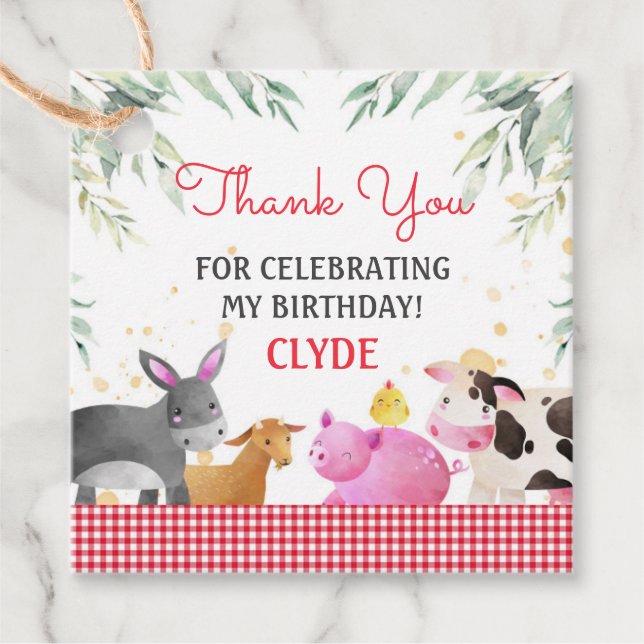 Niedliche Landtiere Red Gingham Vielen Dank Geschenkanhänger (Vorderseite)