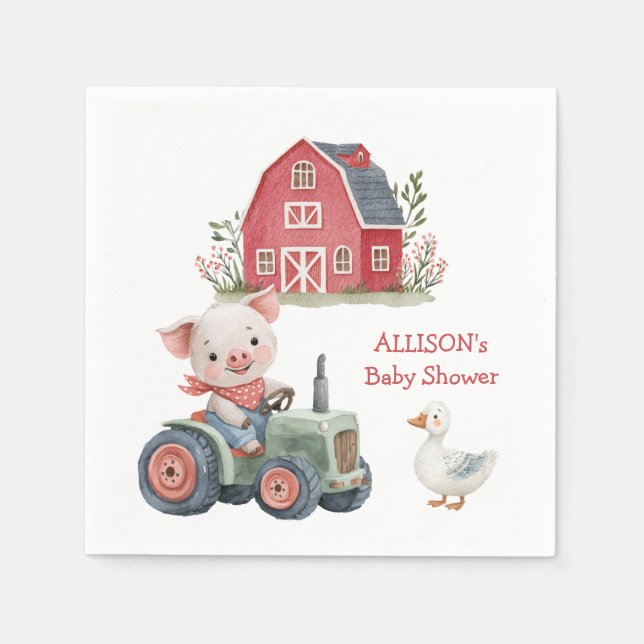 Niedliche Landtiere Schweinefleisch Traktor Kinder Serviette (Vorderseite)