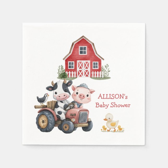 Niedliche Landtiere Schweinekühe Barnyard Babydusc Serviette (Vorderseite)