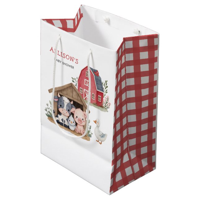 Niedliche Landtiere Schweinekühe Kinderdusche Mittlere Geschenktüte (Vorderseite Schrägansicht)