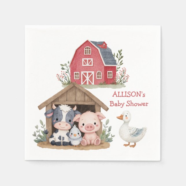 Niedliche Landtiere Schweinekühe Kinderdusche Serviette (Vorderseite)