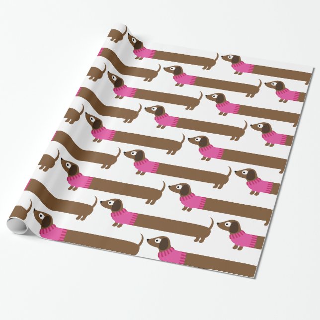Niedliche lange Dackel-Illustration Geschenkpapier (Ungerollt)
