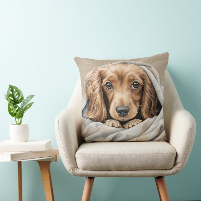 NIEDLICHE LANGFRIERTE DACKEL PUPPEN UNTER BLANKET KISSEN (Stuhl )