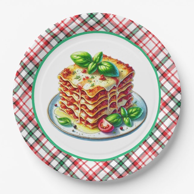Niedliche Lasagna liebt das Abendessen Pappteller (Vorderseite)
