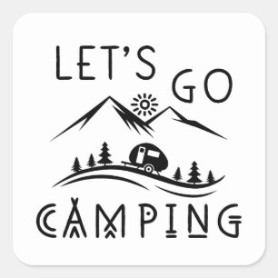 Niedliche lasst uns Camping Wortart gehen Quadratischer Aufkleber