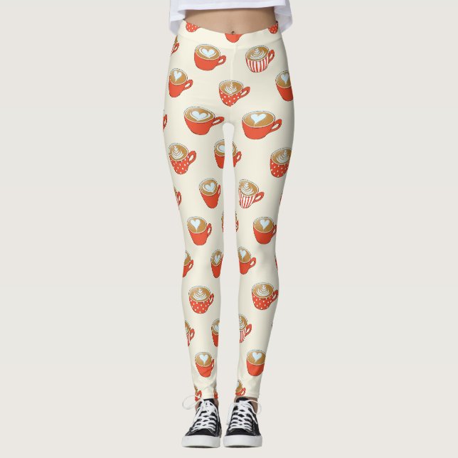 Niedliche Latte Art in Red Coffee Mugs Muster Leggings (Vorderseite)