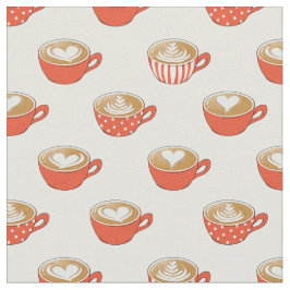 Niedliche Latte Art in Red Coffee Mugs Muster Stoff