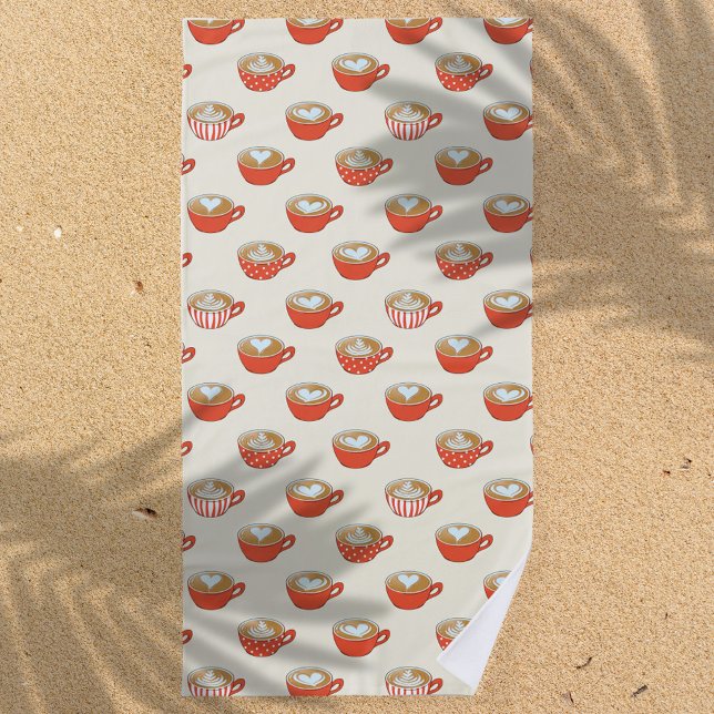 Niedliche Latte Art in Red Coffee Mugs Muster Strandtuch (Red Latte Art Pattern Beach Towel)