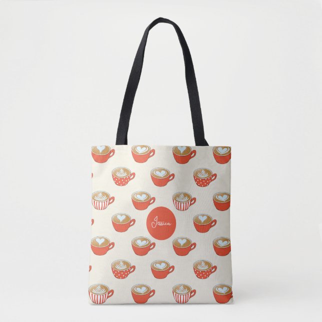 Niedliche Latte Art in Red Coffee Mugs Muster Tasche (Vorderseite)