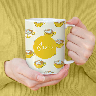 Niedliche Latte Art in Yellow Coffee Mugs Muster Kaffeetasse