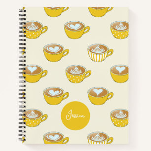 Niedliche Latte Art in Yellow Coffee Mugs Muster Notizbuch