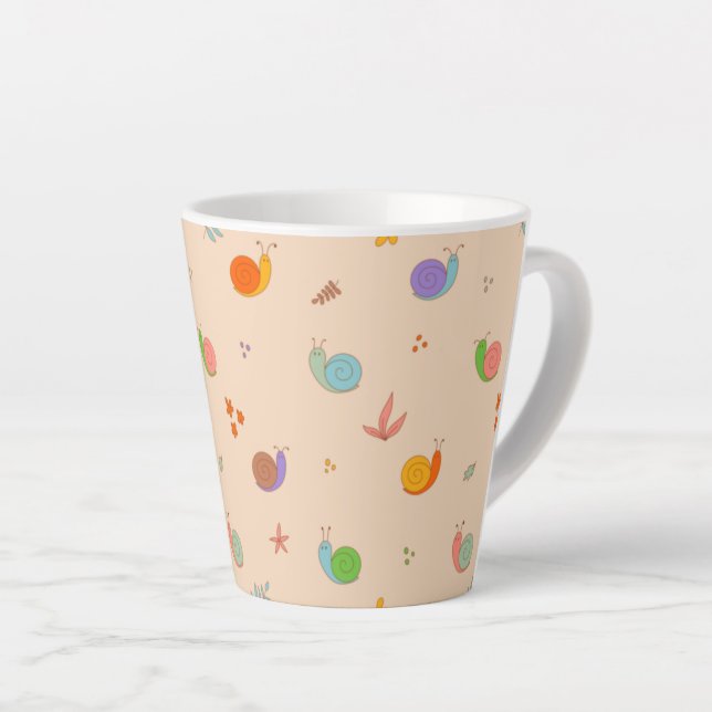 Niedliche Latte Tasse mit Schnecken und Blume (Rechte Ecke)