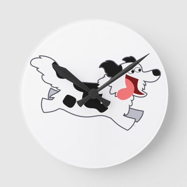 Niedliche Laufende Cartoon-Border-Collie-Wall-Uhr Runde Wanduhr (Vorderseite)