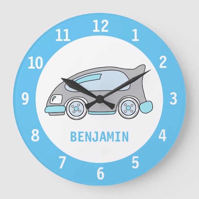 Niedliche laufendes Auto-Wand-Uhr für Jungen mit Große Wanduhr (Vorderseite)