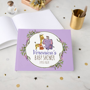 Niedliche Lavendel Jungle Safari TierBaby-Dusche Gästebuch