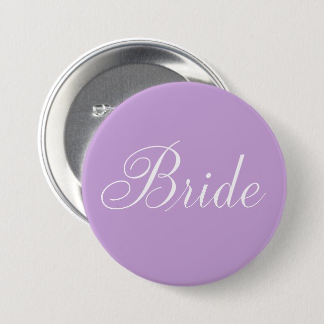 Niedliche Lavendel-Skript-Typografie "Braut " Button (Vorne & Hinten)