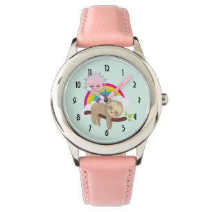 Niedliche Lazy-Sloth mit Sun & Rainbow Armbanduhr