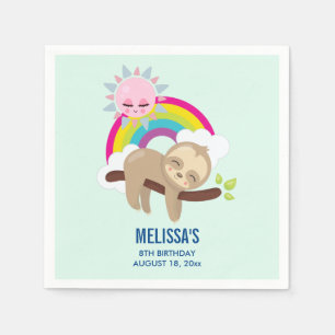 Niedliche Lazy Sloth mit Sun & Rainbow Birthday Serviette
