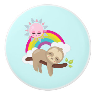 Niedliche Lazy-Sloth mit Sun & Rainbow Keramikknauf