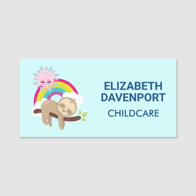 Niedliche Lazy-Sloth mit Sun & Rainbow Namensschild (Vorderseite)