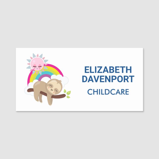 Niedliche Lazy-Sloth mit Sun & Rainbow Namensschild (Vorderseite)