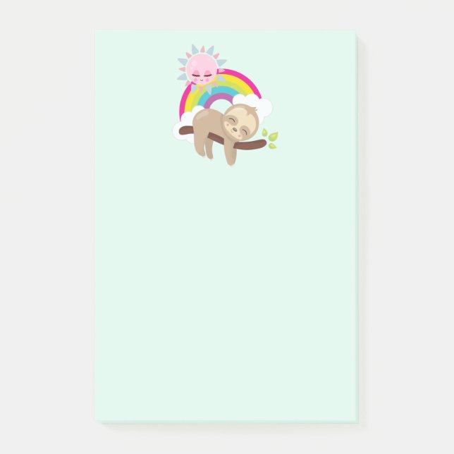 Niedliche Lazy-Sloth mit Sun & Rainbow Post-it Klebezettel (Vorderseite)