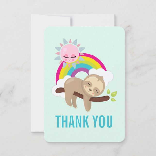 Niedliche Lazy Sloth mit Sun & Rainbow Vielen Dank Dankeskarte (Vorderseite)