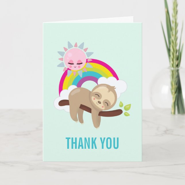 Niedliche Lazy Sloth mit Sun & Rainbow Vielen Dank Karte (Vorderseite)
