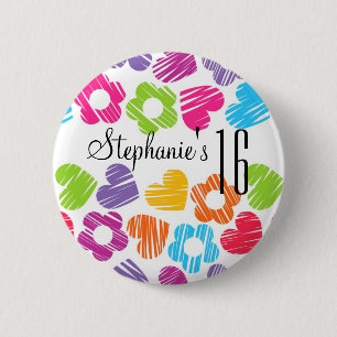 Niedliche, lebendige Blume 16 . Geburtstag Button
