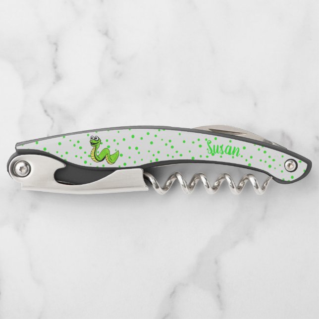 Niedliche, lebendige Grüne Lächelnde Schlange Polk Kellnermesser (Vorderseite)