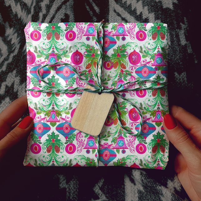 Niedliche, lebendige, türkisfarbene Weihnachtsschm Geschenkpapier (Von Creator hochgeladen)