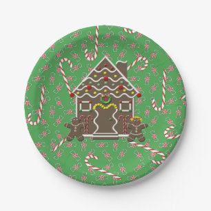 Niedliche Lebkuchen-Haus-Lebkuchen-Paare Pappteller