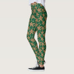 Niedliche Lebkuchen-Mann-Plätzchen Leggings<br><div class="desc">Diese Leggings kennzeichnet ein Hand gezeichnetes Muster der niedlichen Weihnachtslebkuchenmannplätzchen. Der Hintergrund ist dunkelgrün.</div>